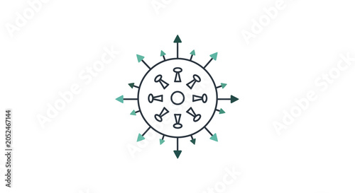 Virus cell spreading outward with arrows icon.
