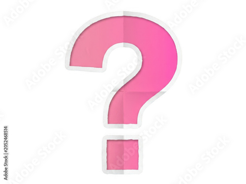 Pink question mark symbol with white outline isolated on transparent background