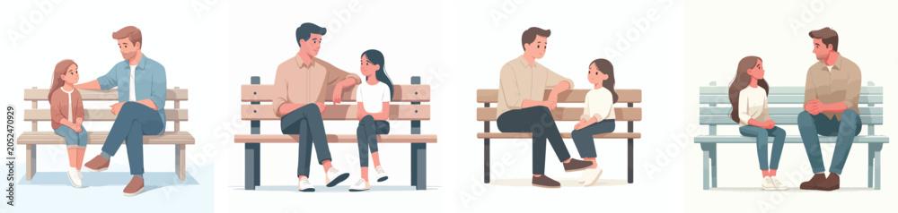 Fototapeta premium Vector of joint activities between father and daughter. Father's Day theme. Vector, illustration, minimalist, flat, icon, icon set