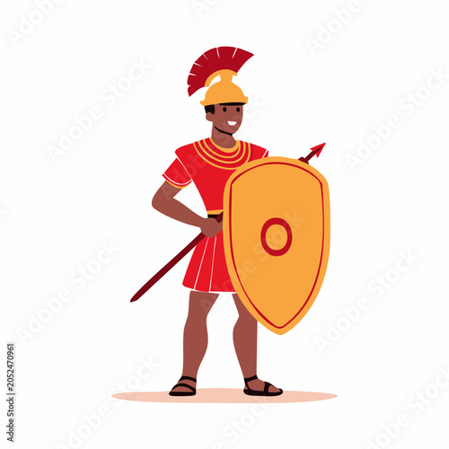 Cartoon Roman Soldier with Shield and Spear