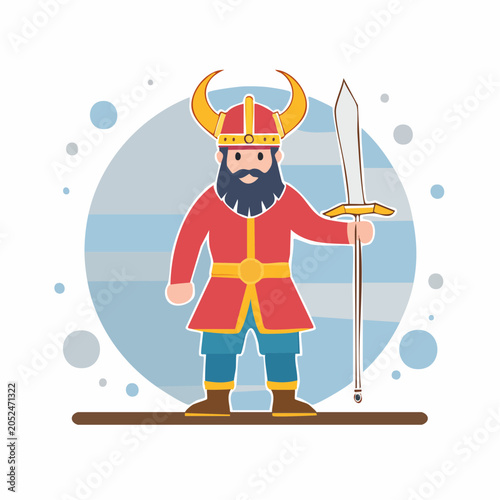 Viking Warrior with Horned Helmet and Spear
