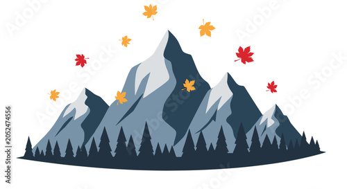 Autumn mountain forest with falling leaves mountain landscape seasonal wilderness adventure environment topography illustration