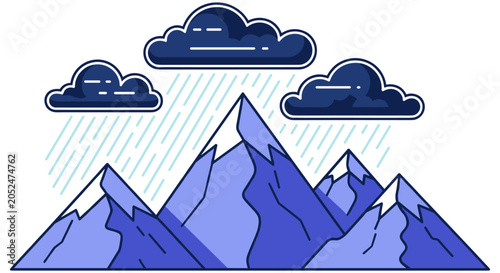 Rainy weather over mountain range vector icon with mountains landscape precipitation mountainous environment wilderness illustration