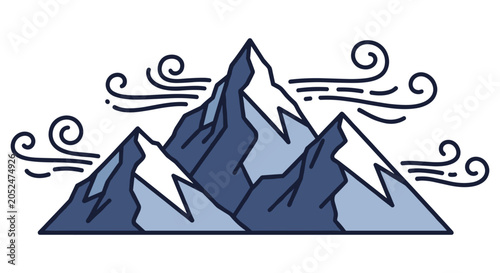 Windy weather over mountain peaks graphic illustration with mountains illustration landscape climbing adventure environment wilderness