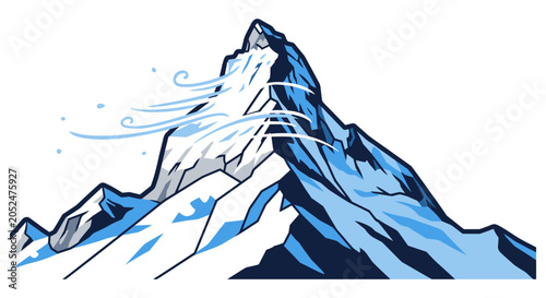 Mountain peak with windblown snow and blizzard conditions mountain blizzard landscape adventure climbing illustration environment