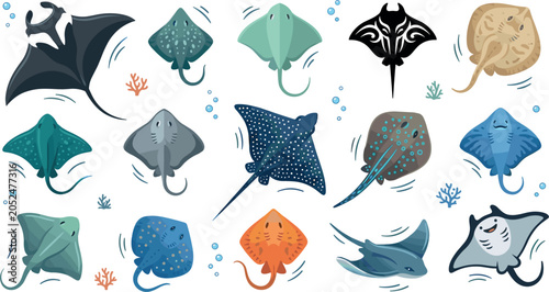 Fotografia Stingray and Manta Ray Sea Life Illustration Collection featuring Electric Ray S