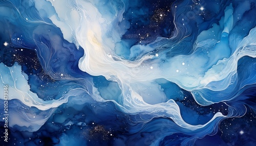 Celestial Water Painting Vast Blue And White Nebulae