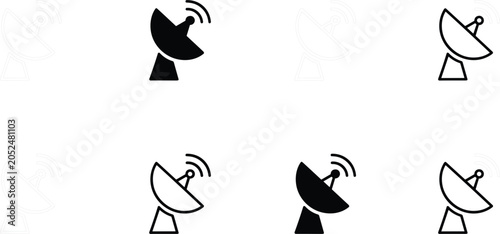 Konstfotografi Satellite dish antenna and telecommunication radar icon set with silhouette outl