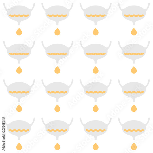 Urine drop dripping from bladder. Pattern background for urinary incontinence, uti and cystitis conditions. Urologic disease awareness concept. Medical vector illustration.