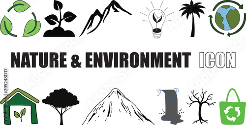  Eco Nature Icons Collection Green Environment Symbols, Trees, Water Vector.