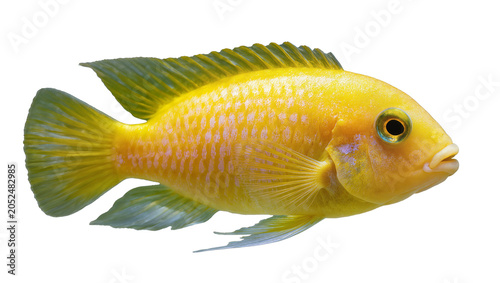 Bild auf Leinwand Yellow cichlid fish with blue-green fins