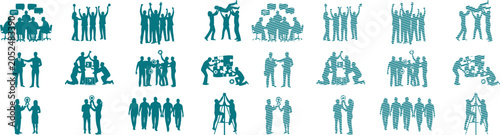 Foto Diverse group of people icons set teal color vector illustration