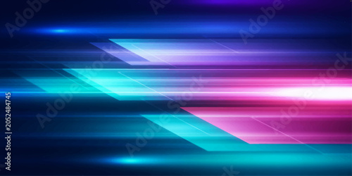 Photos Abstract neon streaks of blue and pink light move in a blur, suggesting speed and technology with a vibrant, futuristic glow