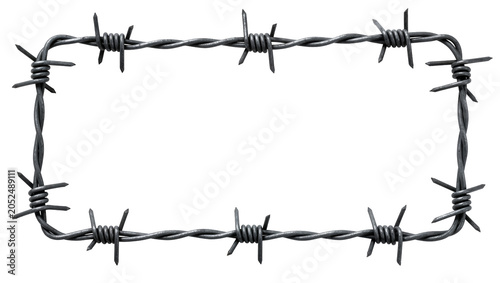 Photography Barbed wire frame with sharp spikes