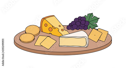 Colorful cheese and wine platter with grapes
