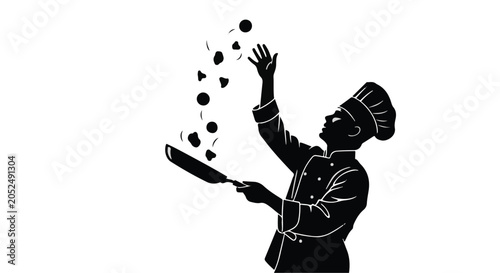 chef tossing vegetables in kitchen illustration