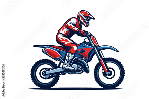 Foto Motocross rider on dirt bike motorcycle isolated on white