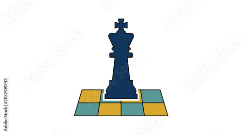 dark blue chess king piece on yellow and blue board