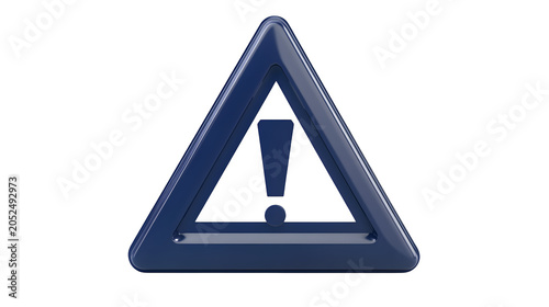 Dark navy blue triangle warning sign with exclamation mark, caution and safety alert symbol, isolated on white background