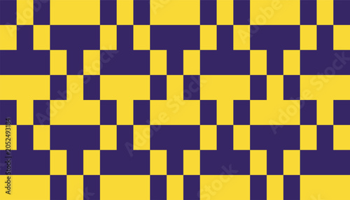 Photos Abstract geometric seamless pattern with vibrant yellow and purple interlocking shapes