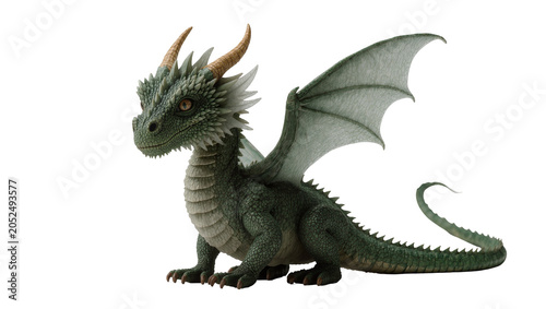Photos Green dragon with leathery wings and sharp horns