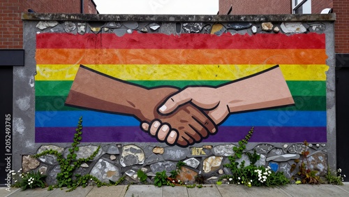 Hands Meeting in Unity Against Colorful Rainbow Background