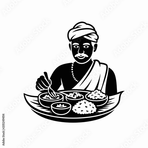 Vector illustration of a man eating a traditional meal