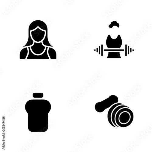 A set of black fitness icons representing gym workouts