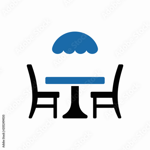 A minimalist icon of a dining table with two chairs