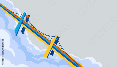 Bild auf Leinwand Stylized Ukrainian suspension bridge emerging from soft clouds, representing hope, connection, and resilience, ideal for social media campaigns, news articles, and aid organization visuals