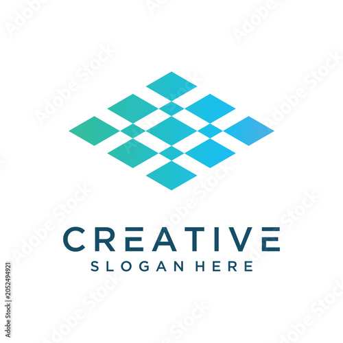 Modern abstract logo made of colored abstract geometric shapes, conveying the impression of movement, technology, and innovation.