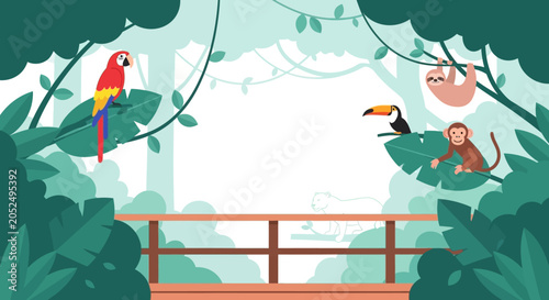Photography Jungle Animals and Tropical Plants with Viewing Platform