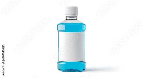 Blue Mouthwash Bottle with White Label