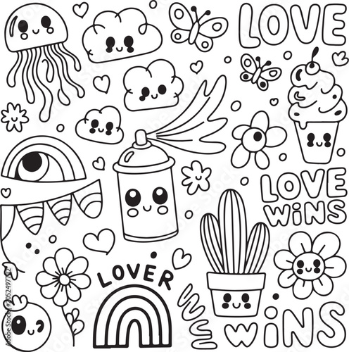 Cute Kawaii Doodle Vector Elements