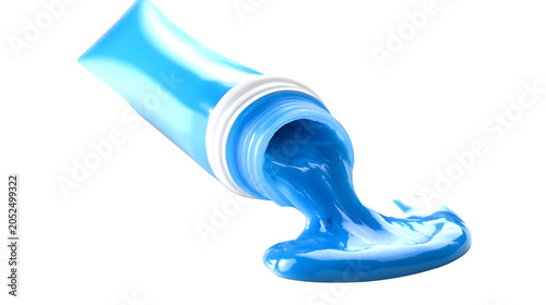 Squeezed blue toothpaste tube with fresh paste visible, dental hygiene and oral care product, isolated on white background