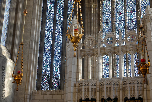 Photography Close View Of Stained Glass Window