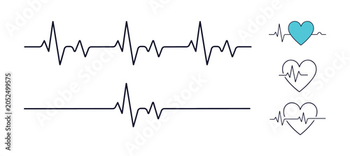 Tableau sur toile Heartbeat Signal Collection: A visual compilation showcasing diverse electrocardiogram (ECG) or EKG waveforms, including stylized heart shapes integrated with heartbeat lines