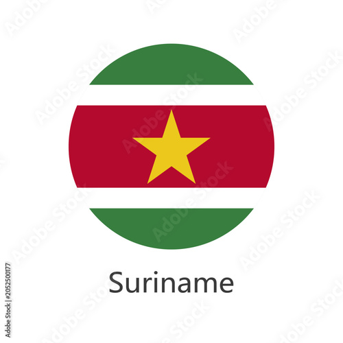 Isolated national flag of Suriname. Round flag of Suriname. Suriname circle flag vector illustration.
