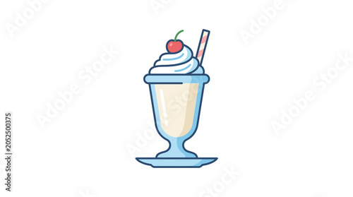 Quadro su tela Classic vanilla milkshake with whipped cream and cherry on top