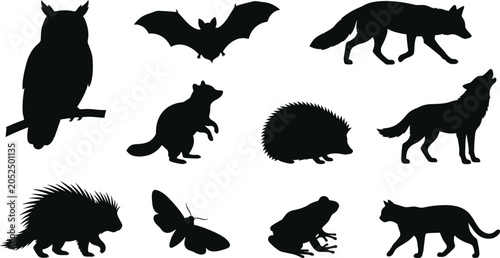 Schilderij op canvas Collection of animal silhouettes including mammals birds insects and amphibians
