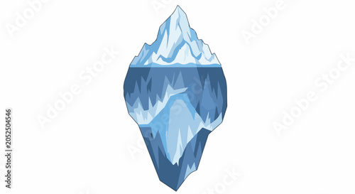 A cartoon illustration of a large iceberg floating on the water, half above and half below the surface