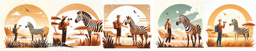 Canvas Print Vector of a tourist watching zebra