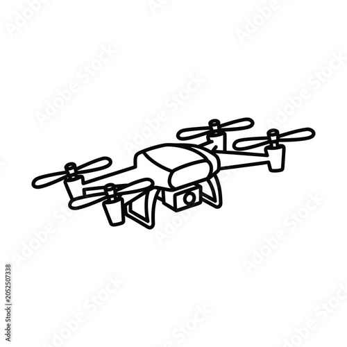 Black outline icon of a flying camera drone