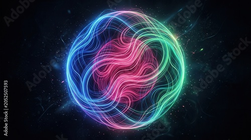 Abstract digital art: Circular shape with Creative tech circle on dark backdrop. Big