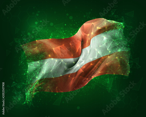 Austria, vector 3d flag on green background