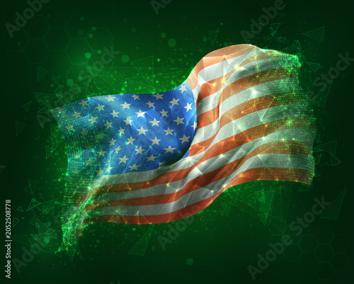 USA, America, vector 3d flag on green background