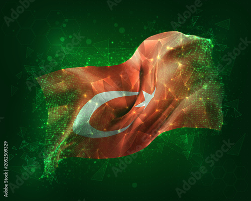 Turkey, vector 3d flag on green background