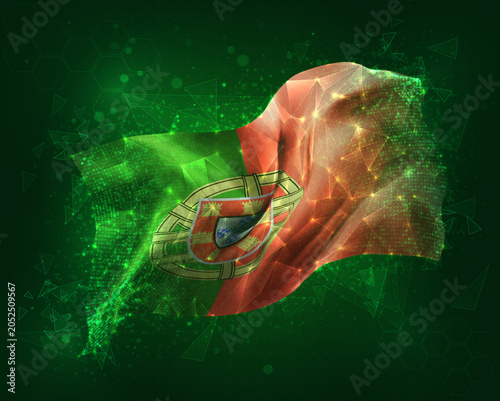 Portugal, vector 3d flag on green background