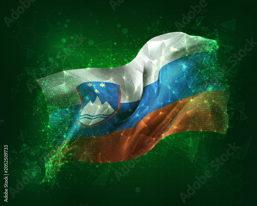 Slovenia, vector 3d flag on green background