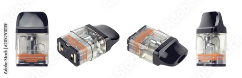 Set of vape cartridge with e-liquid, isolated from the background